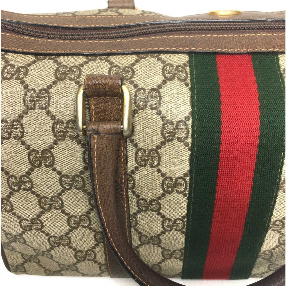 Authentic Gucci brown monogram coated canvas Boston satchel bag - Picture 9 of 16